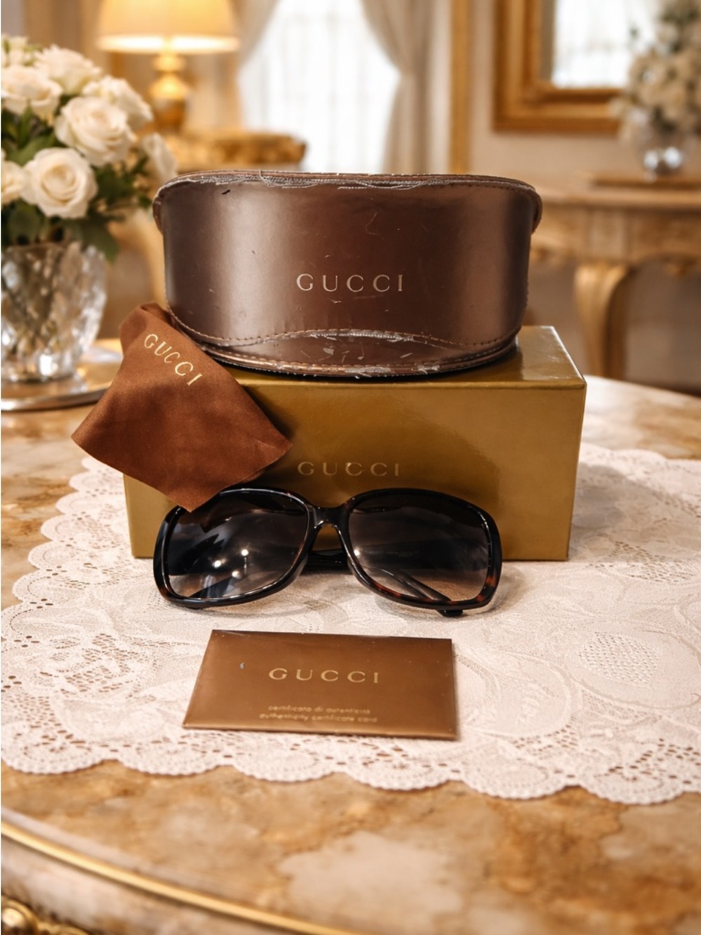 Gucci Brown Tortoiseshell Oversized Sunglasses with Gradient Lenses